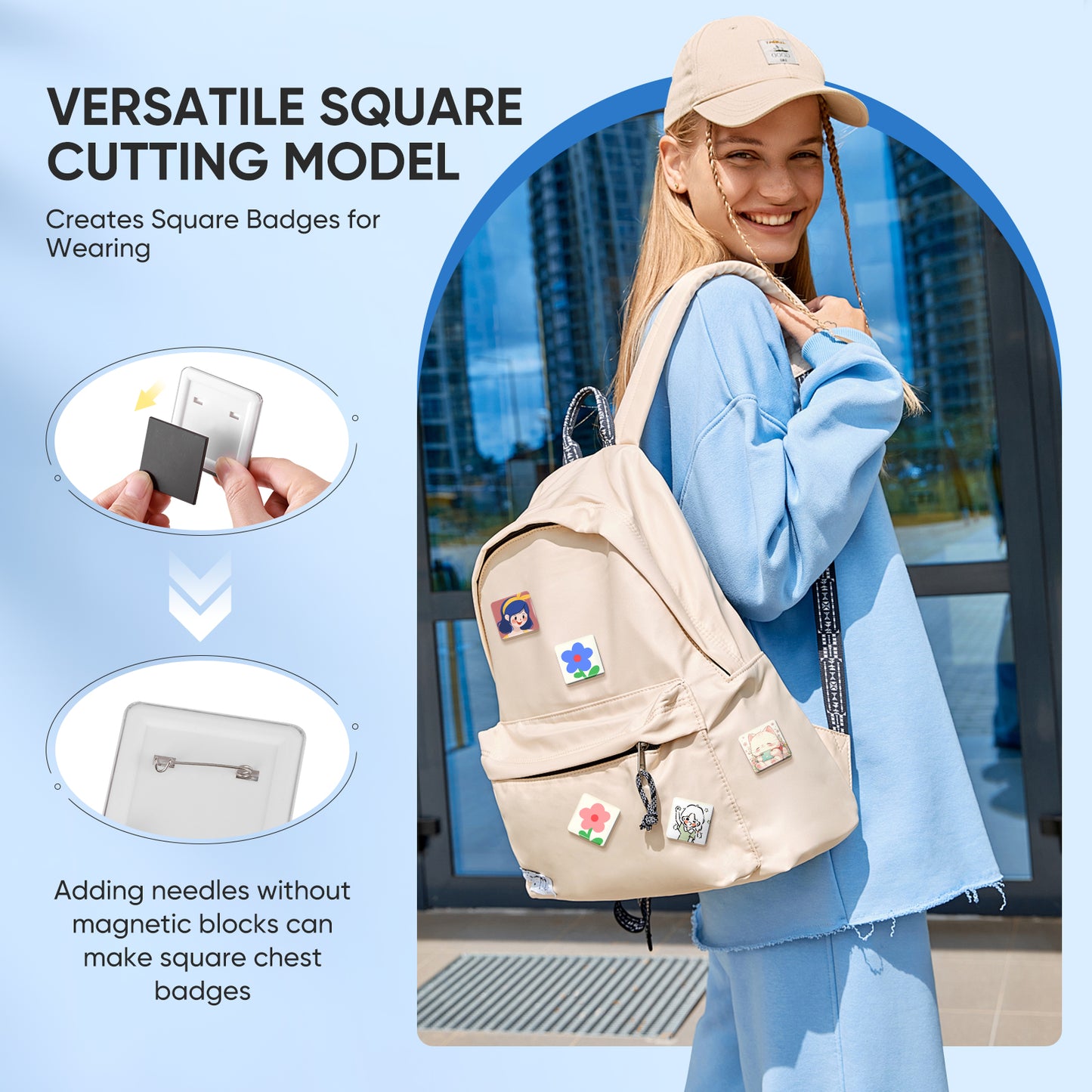 Square Photo Magnet Button Maker Kit - 2'' x 2'' Button Press Machine with 100 Set Square Magnet Button Making Supplies, DIY Square Fridge Magnet Badge Button, for Crafting, Home Use, and Business