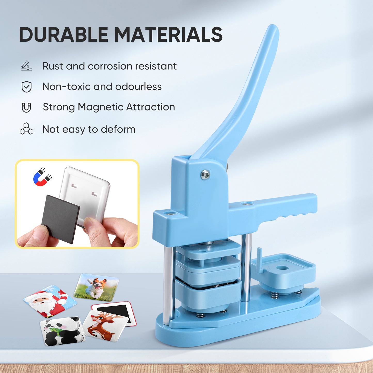 Square Photo Magnet Button Maker Kit - 2'' x 2'' Button Press Machine with 100 Set Square Magnet Button Making Supplies, DIY Square Fridge Magnet Badge Button, for Crafting, Home Use, and Business