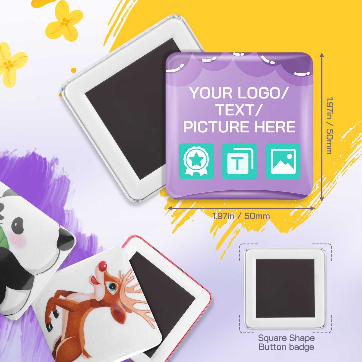 Square Button Maker Machine with 100 Pin Badge Making Supplies 2'' x 2'' Square Button Press Kit for Custom Buttons Badges