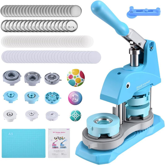 Button Maker Machine Multiple Sizes, 300 Pcs 1''/1.25''/2.25'' Button Press Pin Maker Machine Kit, Badge Making Supplies W/Button Machine, Dies, Badge Refills, Cirle Cutters, DIY Custom Pin Badge