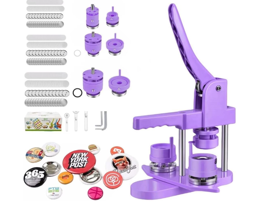Button Maker Machine Multiple Sizes, 1''+1.25''+2.25'' Pin Maker Button Press Kit W/300 Sets Metal Pinback Button Making Supplies,Pin Badge Machine for DIY Photo Badge, Party Favors