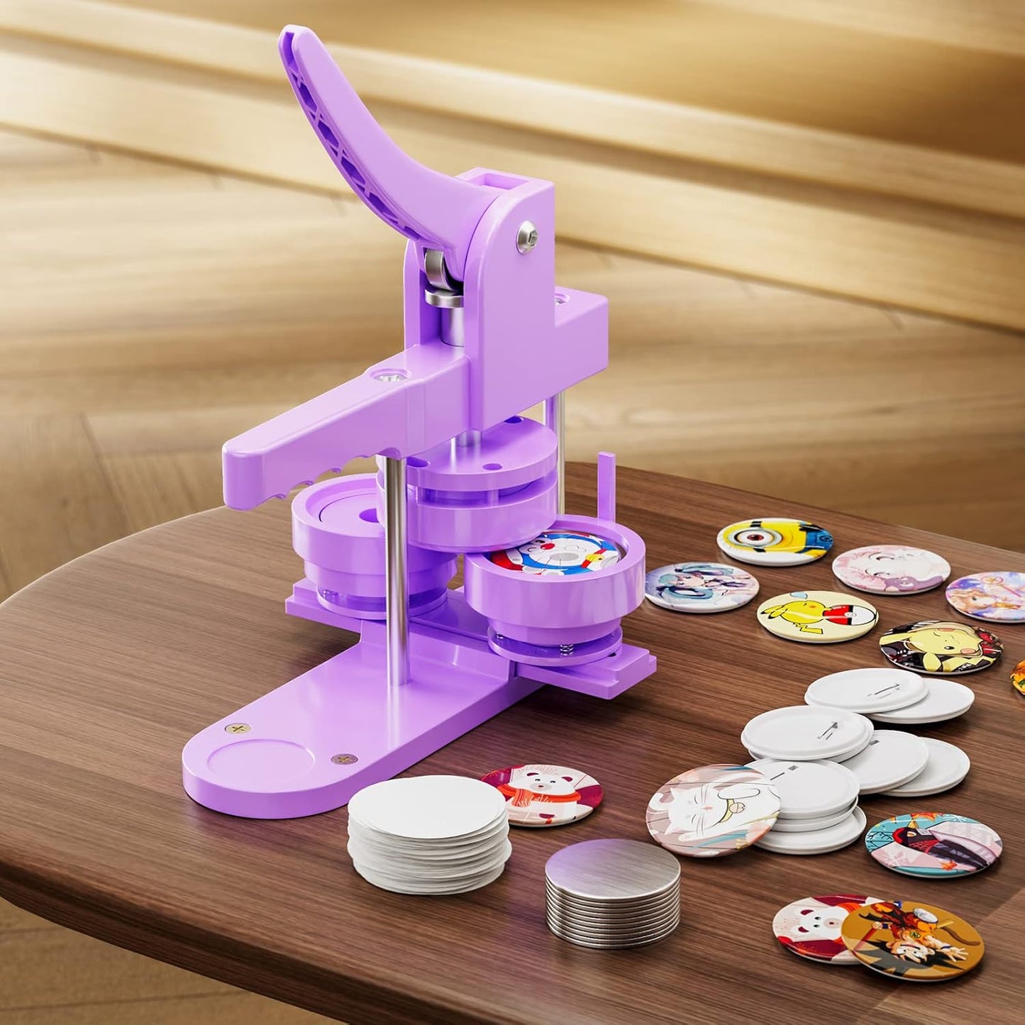 300pcs Button Pin Maker Machine Multiple Sizes 1''+1.25''+2.25'' Badge Button Press Machine W/Metal Pinback Supplies & 3 Dies & 3pcs Circle Cutter - Pin Press Kit for DIY