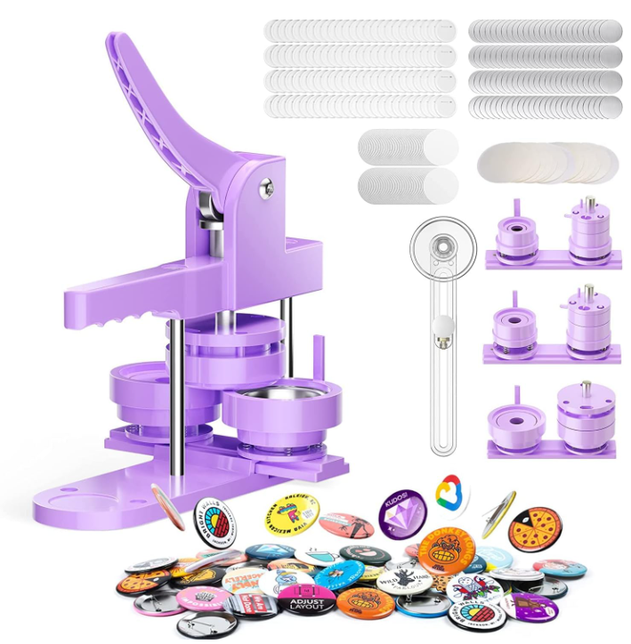 300pcs Button Pin Maker Machine Multiple Sizes 1''+1.25''+2.25'' Badge Button Press Machine W/Metal Pinback Supplies & 3 Dies & 3pcs Circle Cutter - Pin Press Kit for DIY