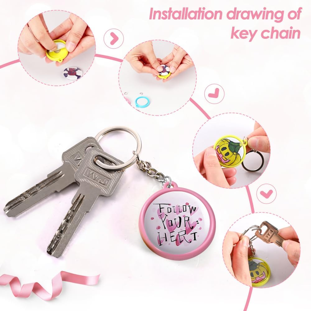 Keychain Button Making Supplies for Button Maker Machine, 50 Sets 32mm Button Refills Includes Metal Shell, Graphic, Plastic Film, Backing Parts