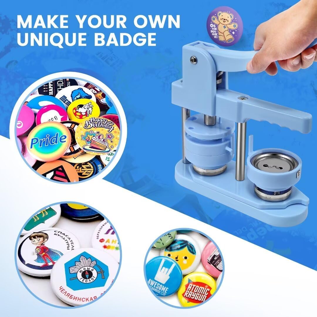 Button Maker Machine Multiple Sizes, 1''+1.25''+2.25'' Pin Maker Button Press Machine W/ 300 Sets Metal Pinback Button Refills, Button Making Supplies Kit for DIY Button Badges