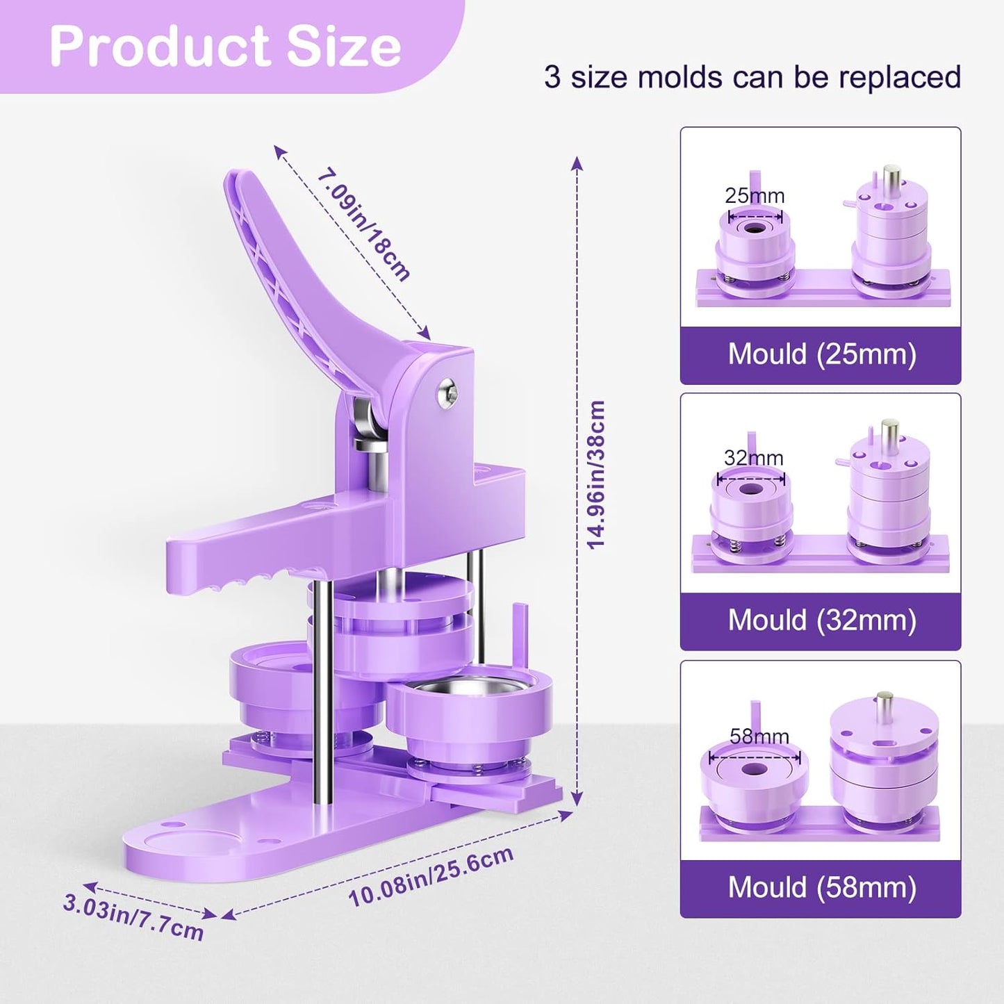 300pcs Button Pin Maker Machine Multiple Sizes 1''+1.25''+2.25'' Badge Button Press Machine W/Metal Pinback Supplies & 3 Dies & 3pcs Circle Cutter - Pin Press Kit for DIY