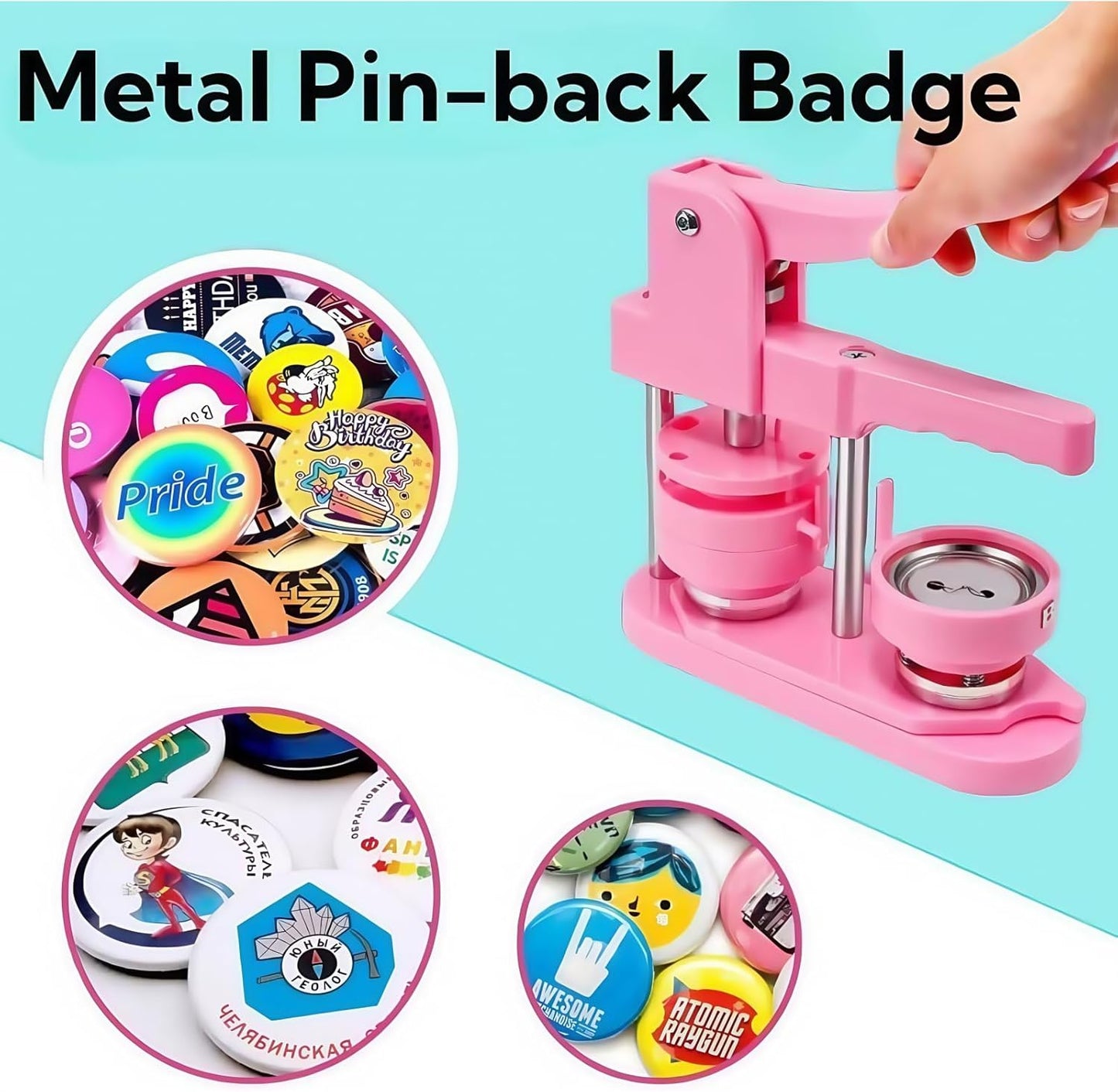 Mryitcal Button Maker Machine Multiple Sizes, 1''+1.25''+2.25'' Pin Maker Button Press Machine W/ 300 Sets Metal Pinback Inserts, Badge Making Supplies Kit for DIY Pin Badges