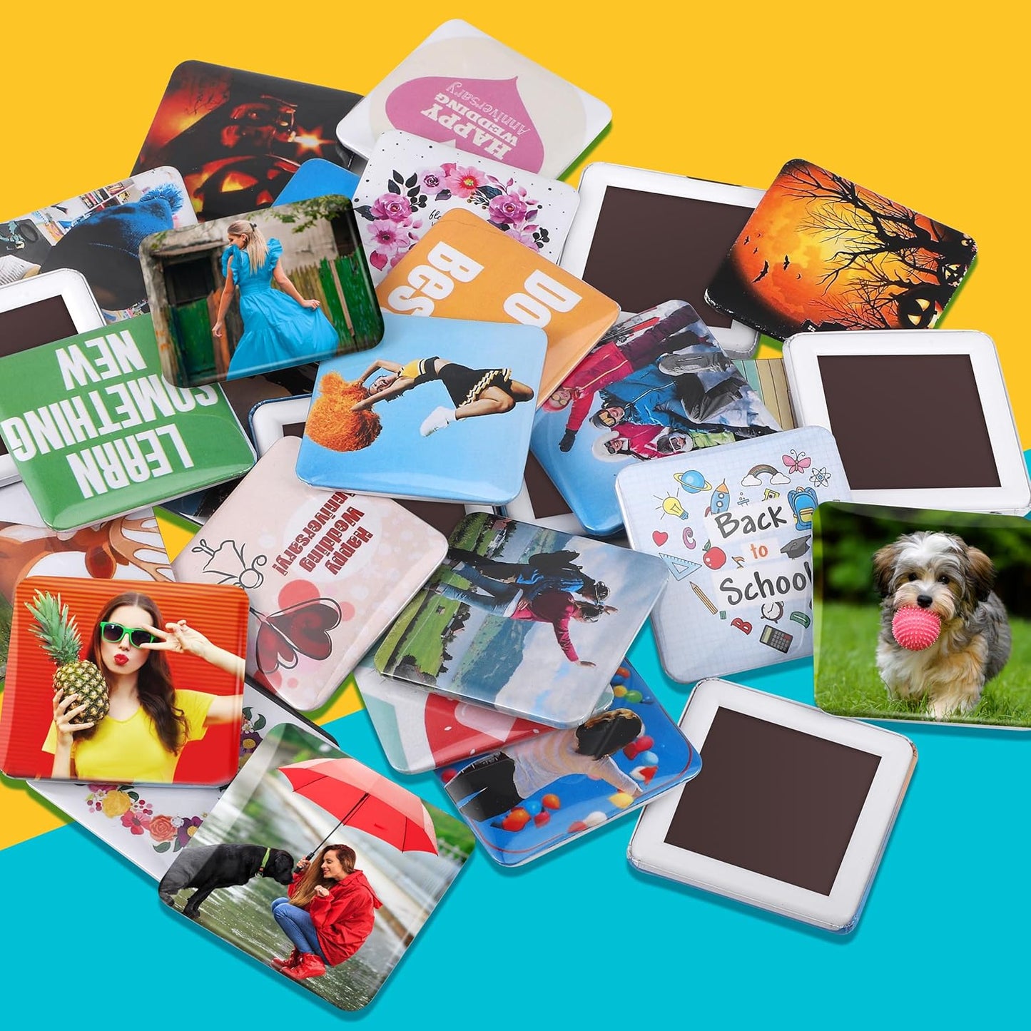 Square Magnet Button Making Supplies 100 Sets 2'' x 2'' Compatible with Square Badge Maker Machine, DIY Photo Button Badge