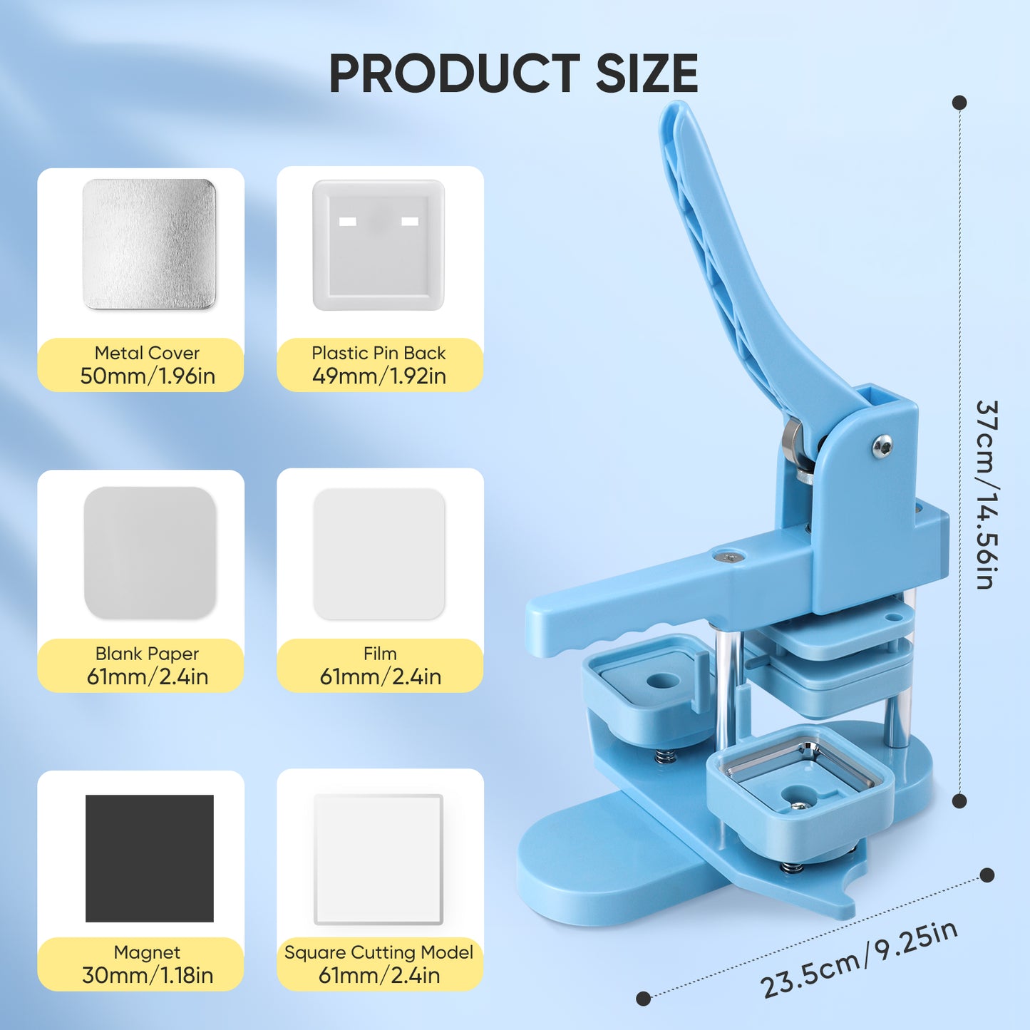 Square Photo Magnet Button Maker Kit - 2'' x 2'' Button Press Machine with 100 Set Square Magnet Button Making Supplies, DIY Square Fridge Magnet Badge Button, for Crafting, Home Use, and Business