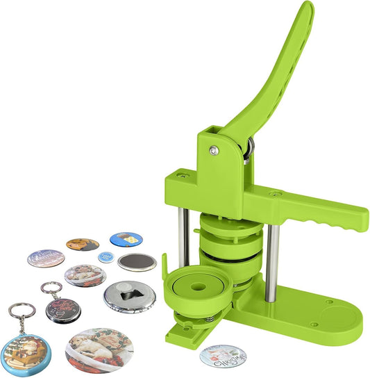 Button Maker Machine Pin Maker 1''+1.25''+2.25'' Button Making Supplies, DIY 300 Pinback Button/10 Keychain Badge/10 Bottle Opener Button/10 Flat Badge for Christmas Party (Green, 1''+1.25''+2.25'')
