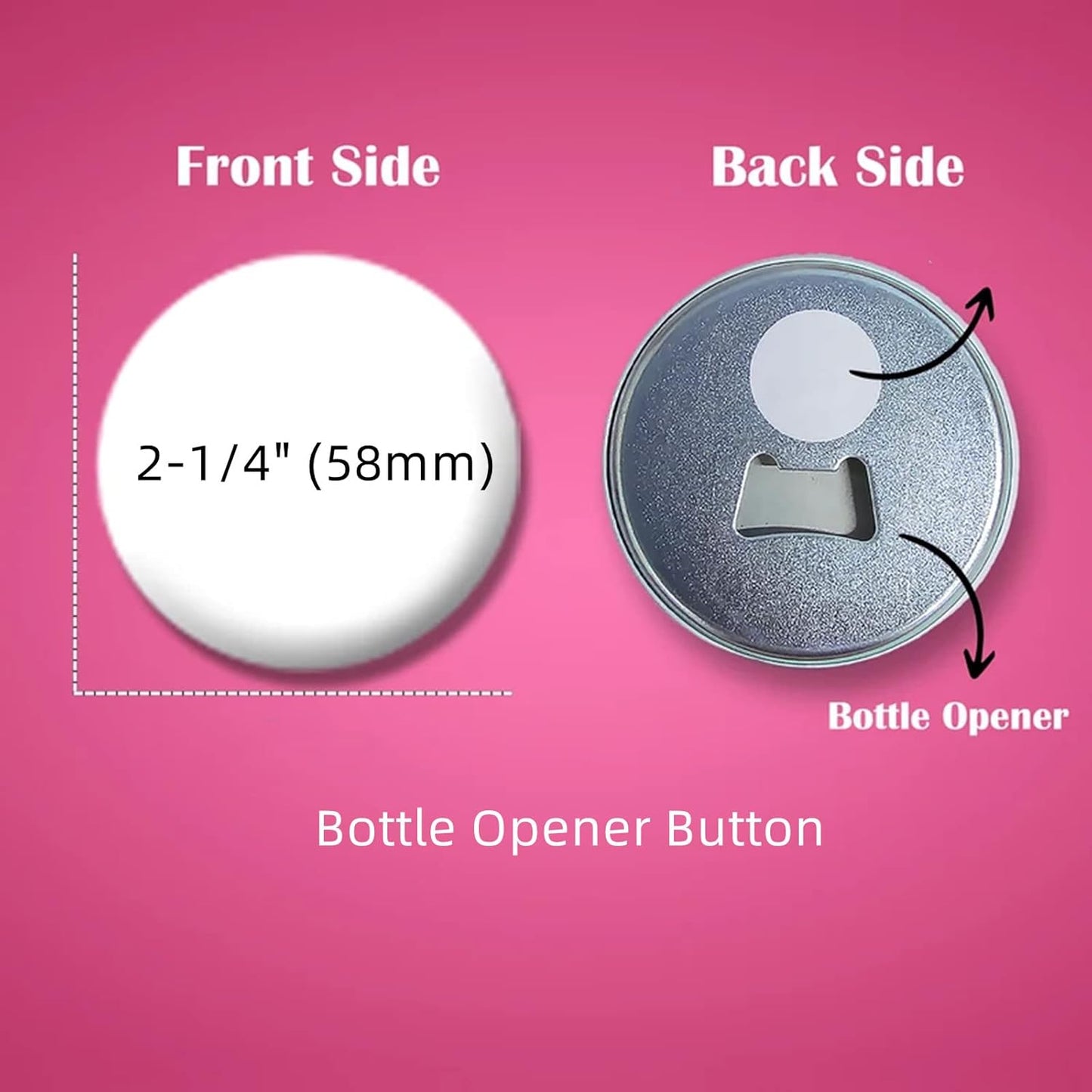 Bottle Opener Button Making Supplies for Button Maker Machine, 50 Sets 58mm Button Opener Button Refill Includes Metal Shell, Graphic, Plastic Film, Metal Backing Parts