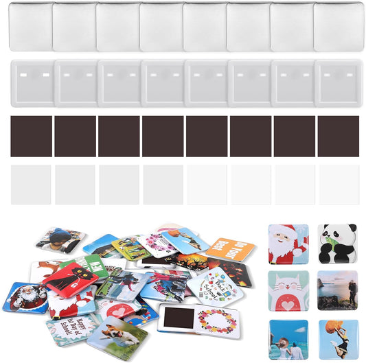 Square Magnet Button Making Supplies 100 Sets 2'' x 2'' Compatible with Square Badge Maker Machine, DIY Photo Button Badge